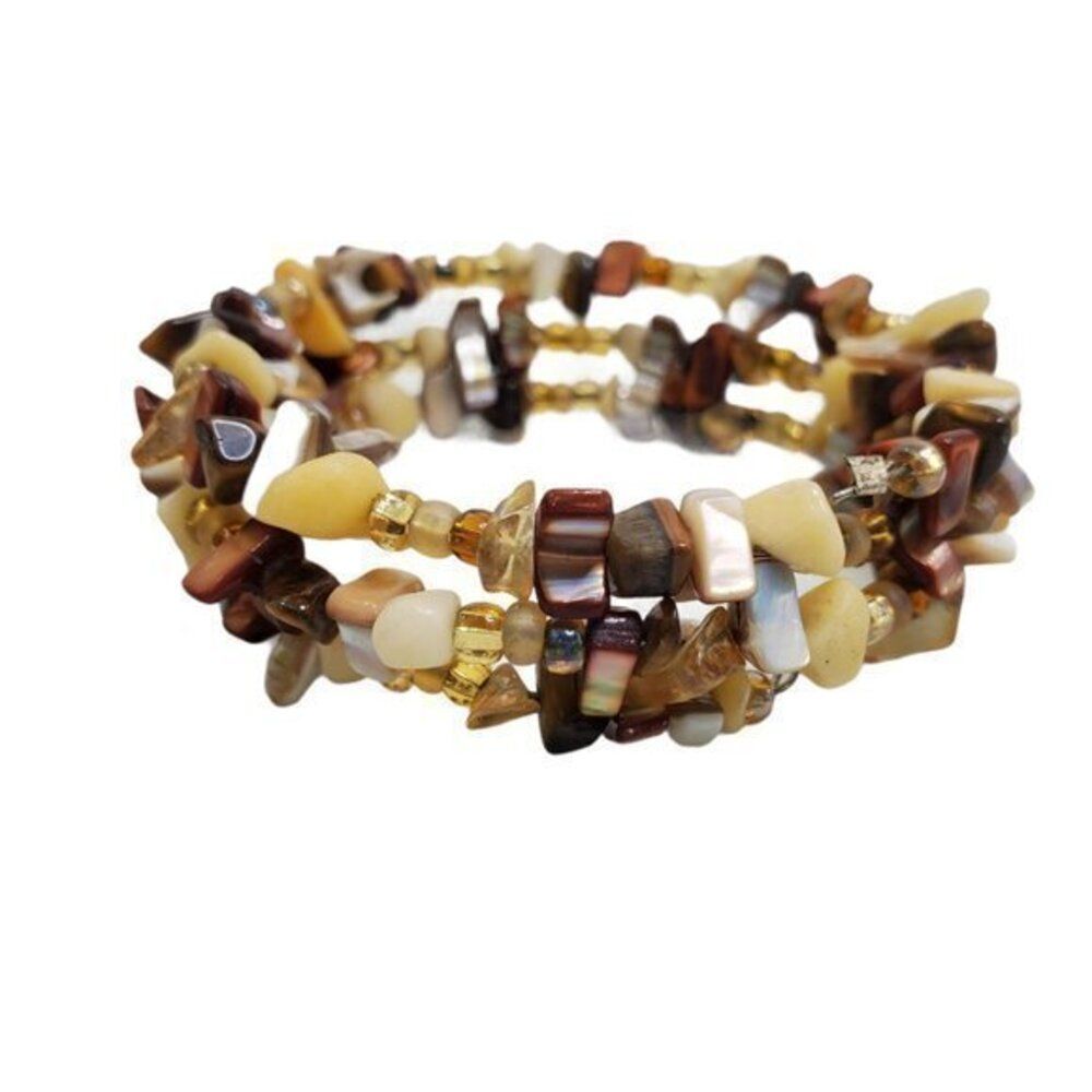 Mother of Pearl‎ Wire Bracelet Stacked Brown Beaded